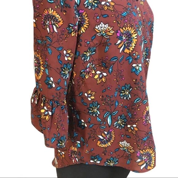 meraki Floral Bell Sleeve Choker Neck Blouse Sz L - Picture 4 of 10